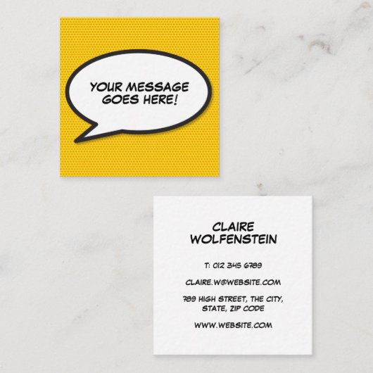 Spraakballon Bericht Pret Retro Stripboek Vierkante Visitekaartje (Voorkant / Achterkant)