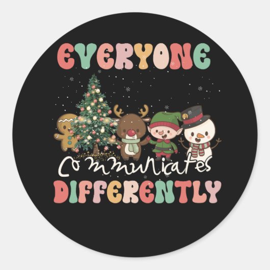 Spraaktherapie Kerstmis Iedereen Communiceren Diff Ronde Sticker (Voorkant)