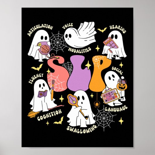 Spraaktherapie Spooky SLP Halloween Schattigee gee Poster (Voorkant)