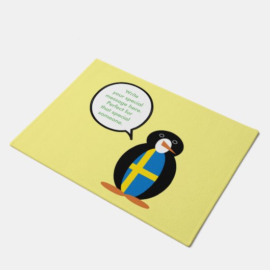 Spraakzame Zweedse Vlag Ms. Pinguïn Persoonlijk  Deurmat (Schuin)
