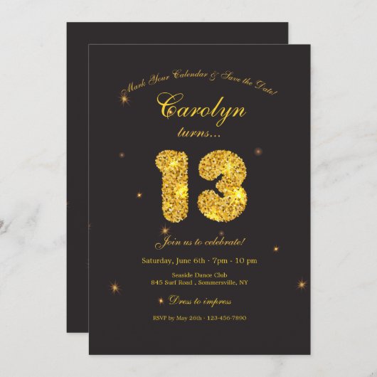 Sprankelend 13e verjaardagsfeest kaart (Voorkant / Achterkant)