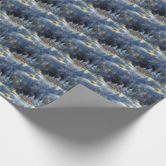 Sprankelend, besneeuwd, rendier cadeaupapier (Hoek)