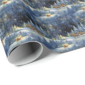 Sprankelend, besneeuwd, rendier cadeaupapier (Rol Hoek)