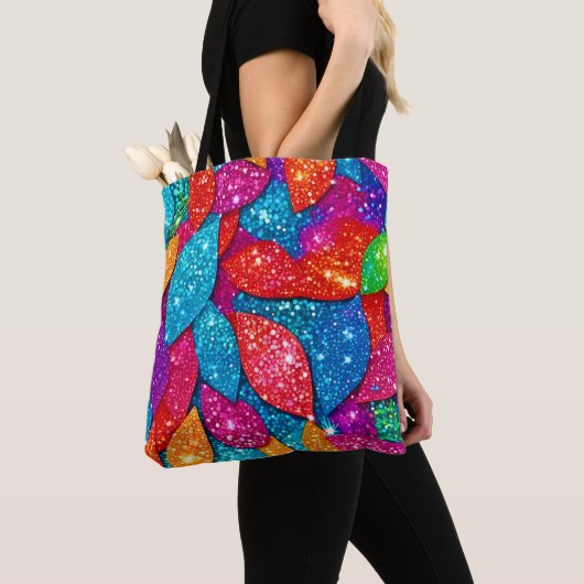 sprankelend bladpatroon met glitter tote bag (Dichtbij)