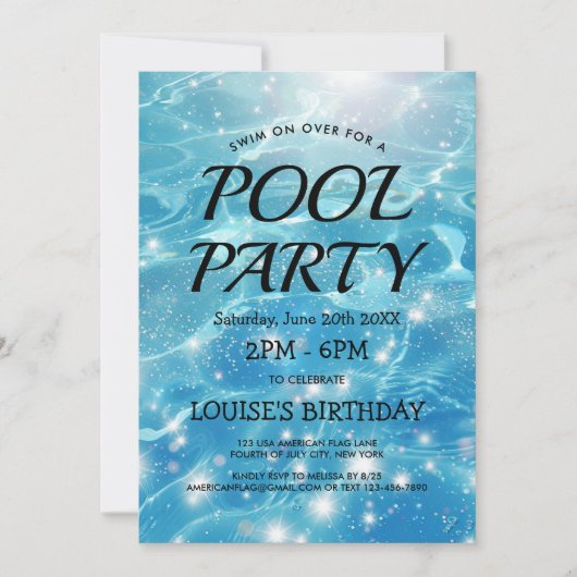 Sprankelend blauw water in zwembad Party uitnodigi Kaart (Voorkant)