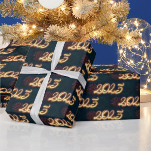 Sprankelend Gelukkig Nieuwjaar Vuurwerk 2025 Cadeaupapier