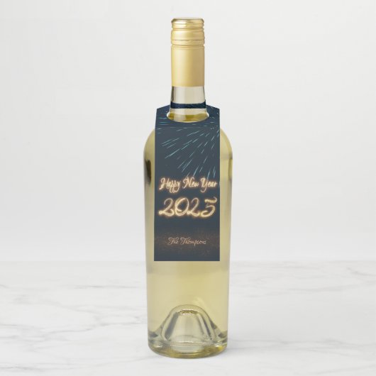 Sprankelend Gelukkig Nieuwjaar Vuurwerk 2025 Flessenhanger (Op fles)