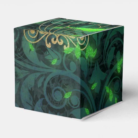 Sprankelend Goud en Groene Vogelkooi Fantasie Bedankdoosjes (Achterkant)