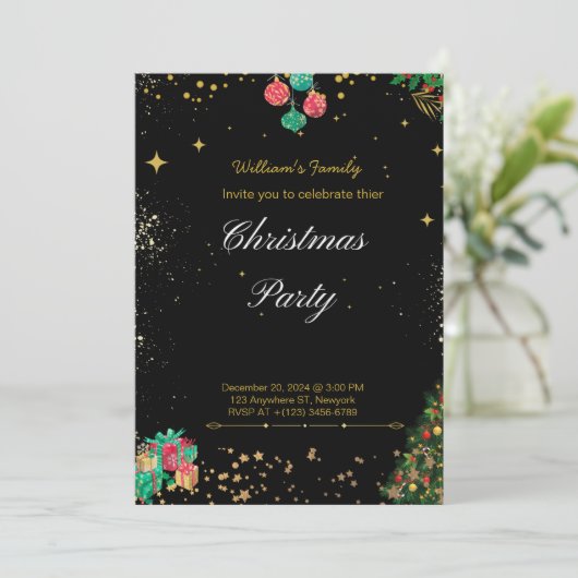 Sprankelend kerstfeest zwart en goud kaart (Staand voorkant)