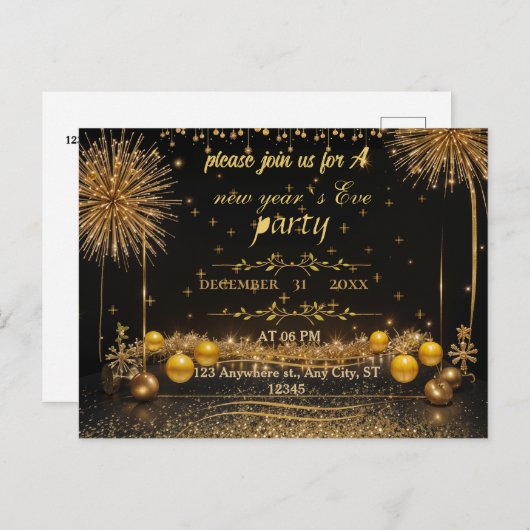 Sprankelend nieuwjaarsfeest uitnodiging briefkaart (Voorkant / Achterkant)