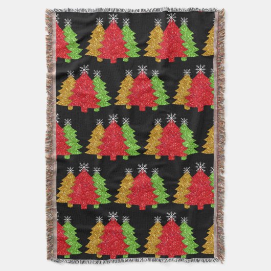 Sprankelend rood goud groen kerstboom sneeuwvlok deken (Voorkant Verticaal)