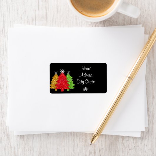 Sprankelend rood goud groen kerstboom sneeuwvlok etiket (Insitu)