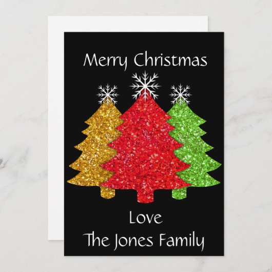 Sprankelend rood goud groen kerstboom sneeuwvlok feestdagenkaart (Voorkant / Achterkant)