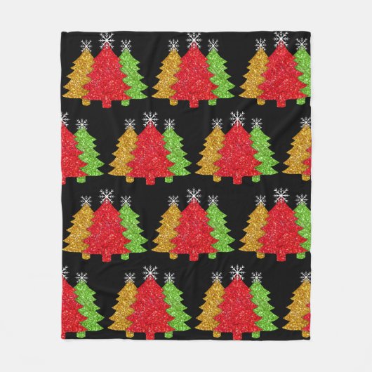 Sprankelend rood goud groen kerstboom sneeuwvlok fleece deken (Voorkant)