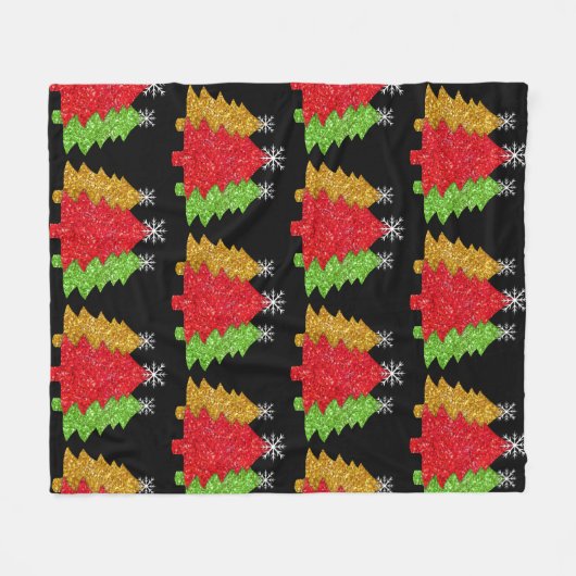 Sprankelend rood goud groen kerstboom sneeuwvlok fleece deken (Voorkant (Horizontaal))