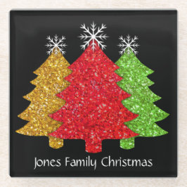 Sprankelend rood goud groen kerstboom sneeuwvlok glazen onderzetter