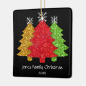 Sprankelend rood goud groen kerstboom sneeuwvlok keramisch ornament (Links)