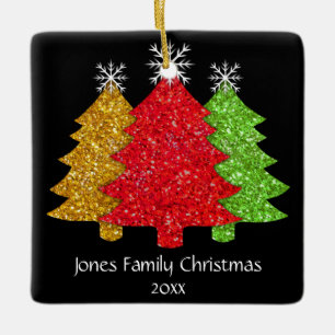 Sprankelend rood goud groen kerstboom sneeuwvlok keramisch ornament