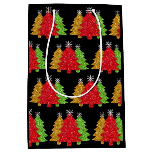 Sprankelend rood goud groen kerstboom sneeuwvlok medium cadeauzakje (Voorkant)