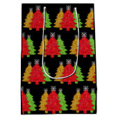 Sprankelend rood goud groen kerstboom sneeuwvlok medium cadeauzakje (Achterkant)