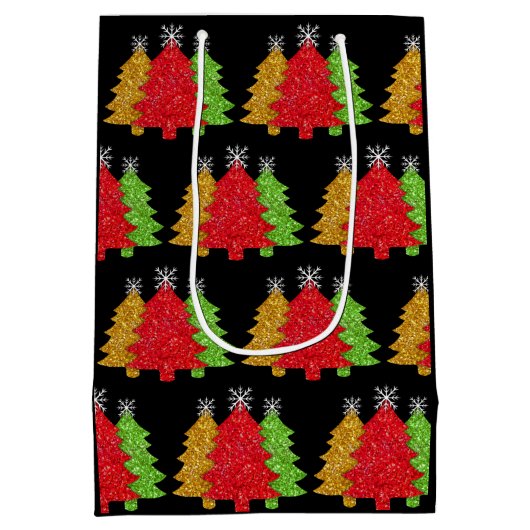 Sprankelend rood goud groen kerstboom sneeuwvlok medium cadeauzakje (Achterkant)