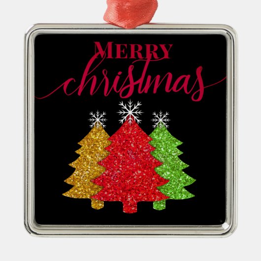 Sprankelend rood goud groen kerstboom sneeuwvlok metalen ornament (Voorkant)