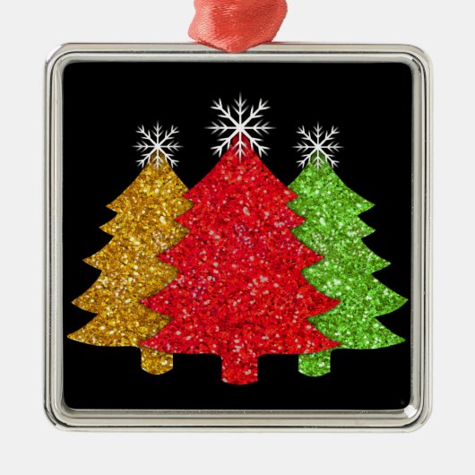 Sprankelend rood goud groen kerstboom sneeuwvlok metalen ornament (Voorkant)