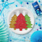 Sprankelend rood goud groen kerstboom sneeuwvlok papieren bordje (Feest)