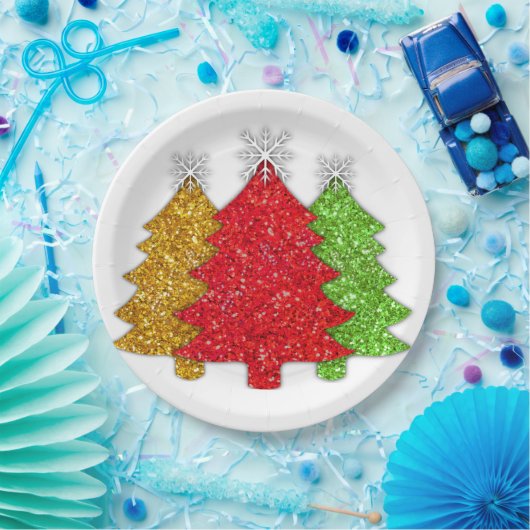 Sprankelend rood goud groen kerstboom sneeuwvlok papieren bordje (Feest)