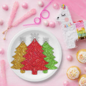 Sprankelend rood goud groen kerstboom sneeuwvlok papieren bordje (Feest)