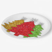 Sprankelend rood goud groen kerstboom sneeuwvlok papieren bordje (Gekanteld)