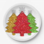 Sprankelend rood goud groen kerstboom sneeuwvlok papieren bordje (Voorkant)