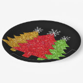 Sprankelend rood goud groen kerstboom sneeuwvlok papieren bordje (Gekanteld)