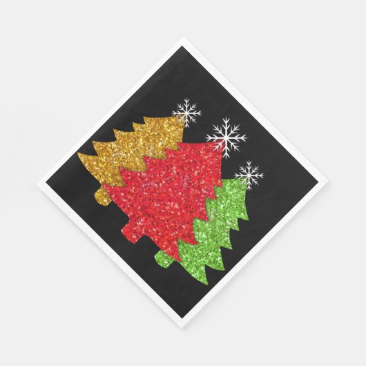 Sprankelend rood goud groen kerstboom sneeuwvlok servet (Hoek)