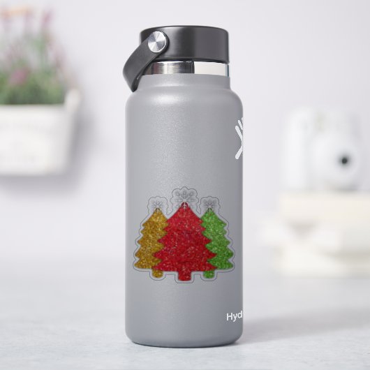Sprankelend rood goud groen kerstboom sneeuwvlok sticker (HydroFlask)