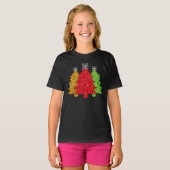 Sprankelend rood goud groen kerstboom sneeuwvlok t-shirt (Voorkant volledig)