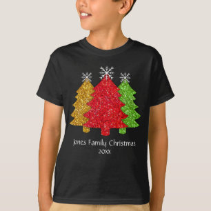 Sprankelend rood goud groen kerstboom sneeuwvlok t-shirt