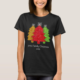 Sprankelend rood goud groen kerstboom sneeuwvlok t-shirt