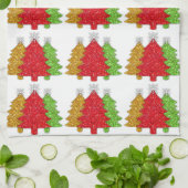 Sprankelend rood goud groen kerstboom sneeuwvlok theedoek (Gevouwen)