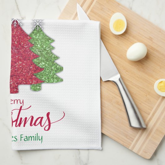 Sprankelend rood goud groen kerstboom sneeuwvlok theedoek (Quarter Fold)