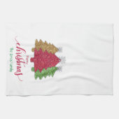 Sprankelend rood goud groen kerstboom sneeuwvlok theedoek (Horizontaal)