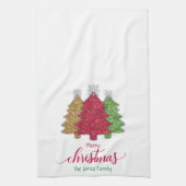 Sprankelend rood goud groen kerstboom sneeuwvlok theedoek (Verticaal)