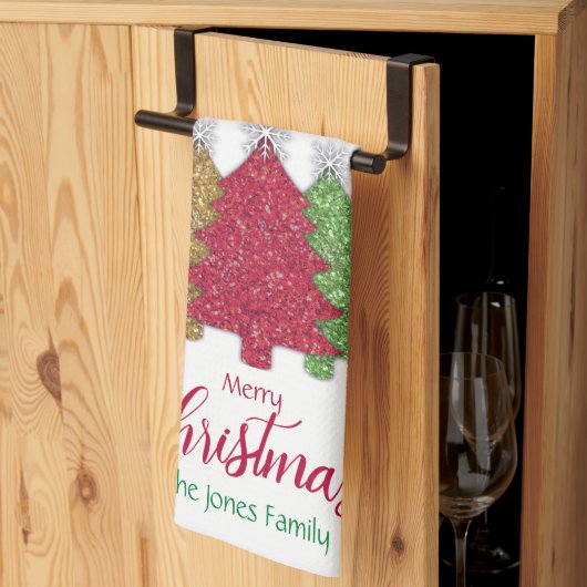 Sprankelend rood goud groen kerstboom sneeuwvlok theedoek (Derde Gevouwen)