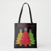 Sprankelend rood goud groen kerstboom sneeuwvlok tote bag (Voorkant)