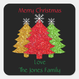 Sprankelend rood goud groen kerstboom sneeuwvlok vierkante sticker