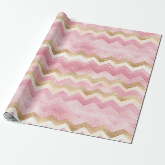 Sprankelend roze Chevron patroon Cadeaupapier (Uitgerold)