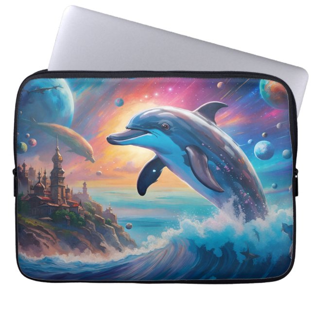 Sprankelende dolfijn, Fantasie, planeten Laptop Sleeve (Voorkant)