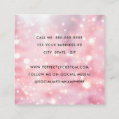 Sprankelende glitterlichten roze logo chic vierkante visitekaartje (Achterkant)