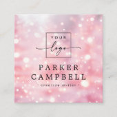 Sprankelende glitterlichten roze logo chic vierkante visitekaartje (Voorkant)