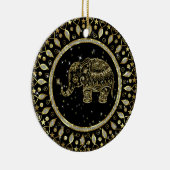 Sprankelende gouden olifant met gouden lijst keramisch ornament (Rechts)